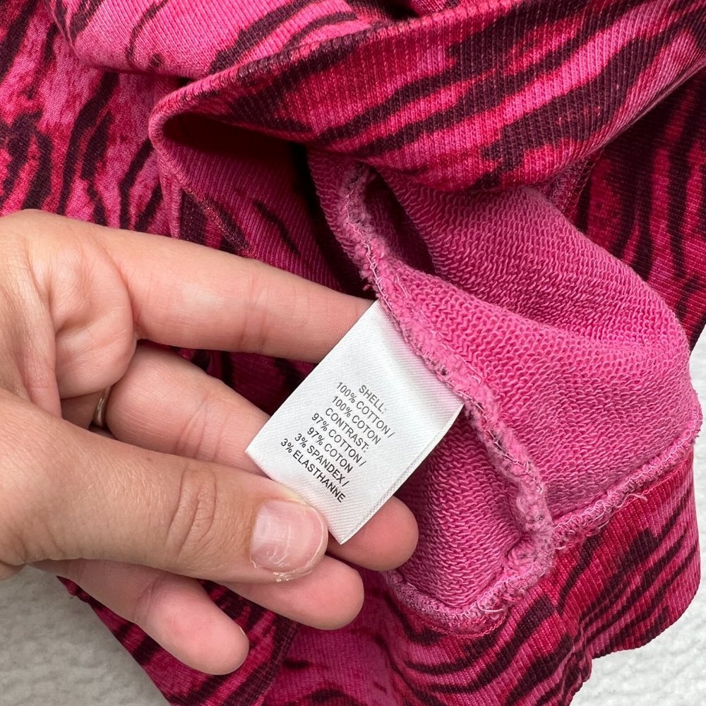 NWT Pam & Gela | Tiger-Print Puff-Sleeve Sweatshirt 100% Pink Size Small - Picture 6 of 7